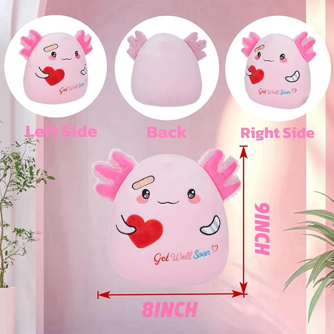 Get Well Pink Axolotl Plush - Mood Plush Toy for Kids, Soft Hospital Gifts for Kids Get Well Soon Stuffed Animal Pillow 9 Inch