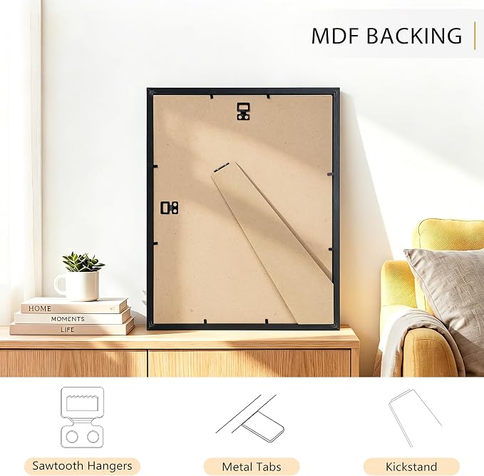 PEALSN 11x14 Picture Frame Set of 6, Black Woodgrain with HD Plexiglass | Modern Gallery Wall with Vertical and Horizontal Wall Mounting or Tabletop Display Options for Photos,Posters and Artwork