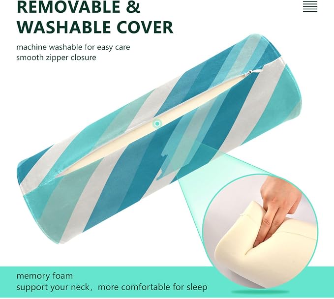 Bolster Pillow Cotton Neck Roll Pillow for Sleeping Outdoor Round Pillows Cylinder Pillow Decorative Cervical Pillow Covers with Zipper Cyan Stripe