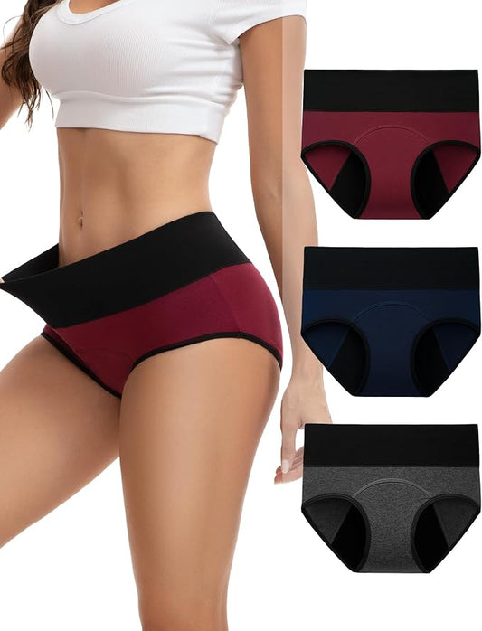 INNERSY Period Underwear for Women Leakproof High Waisted Menstrual Cotton Panties 3 Pack