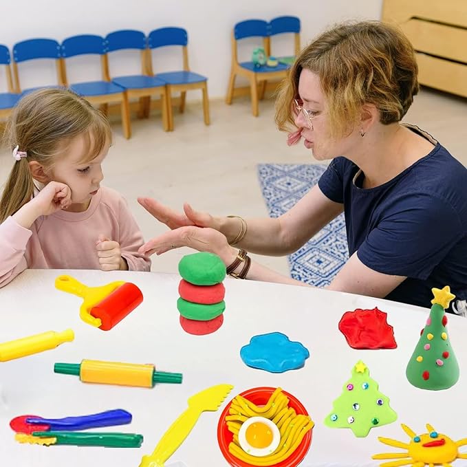 Unleash Creativity with 6 Pcs Play Dough Tools Sets Whit 5 Bright Color Dough.Ideal as a Gift for Kids Aged 3-4-8 Years