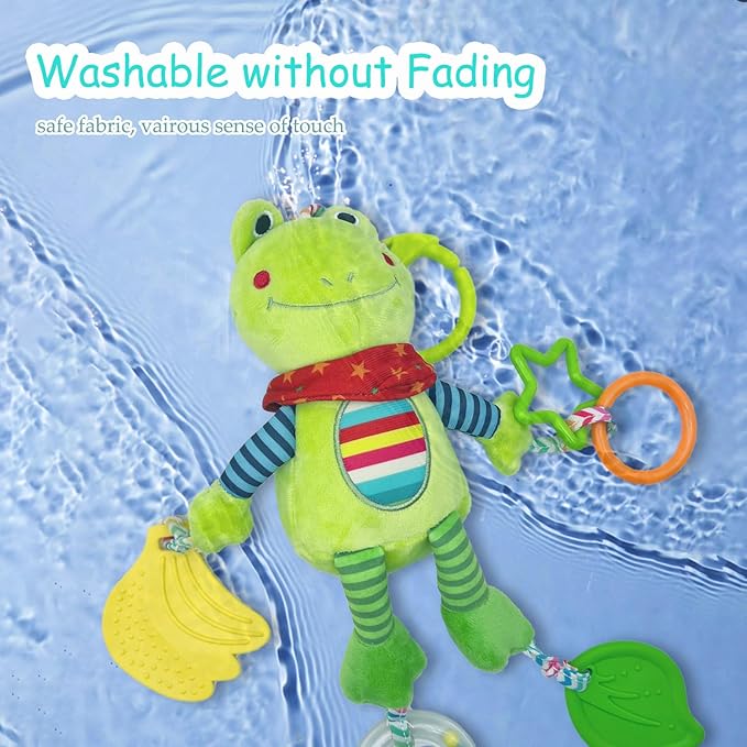 Baby Hanging Toys, Plush Animal Stuffed Sensory Toys for Carseat Stroller Car Seat Crib Play Gym, Baby Toys for 0 3 6 9 12 Months, Baby Boys and Girls Gift (Frog)