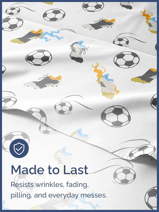 Kids Twin XL Size Bed Sheet Set - 3 Piece Kids Loft Bed Sheets - Soccer Sport Theme bedding - Soft, Cute and Cozy - Breathable and Machine Washable - Football Bed Set for Boys, Girls, Teens & Toddlers