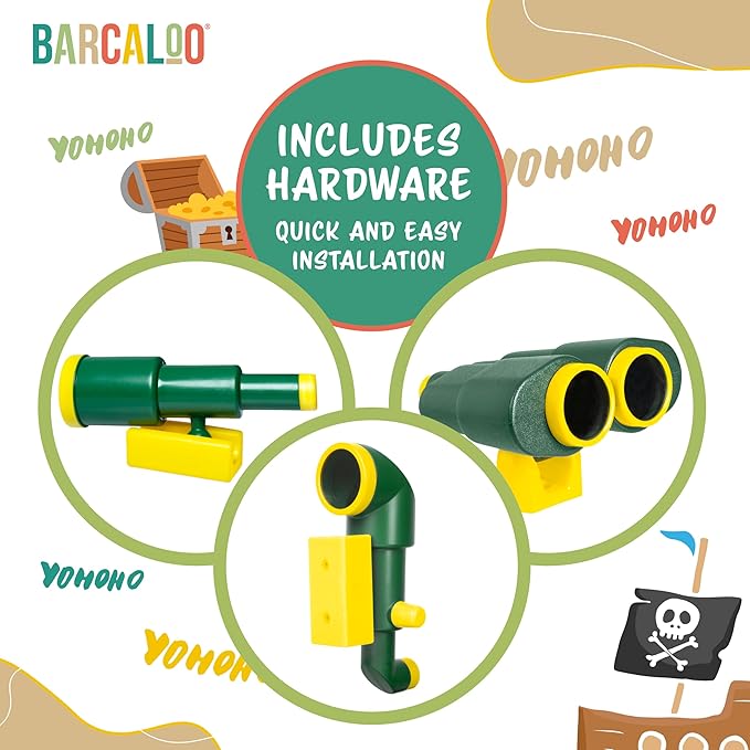 Barcaloo Playhouse Accessories for Kids, Outdoors Playground Sets for Backyards with Telescope, Periscope & Pirate Playset Binoculars Attachments, Backyard Treehouse, Jungle Gym and Swing Set