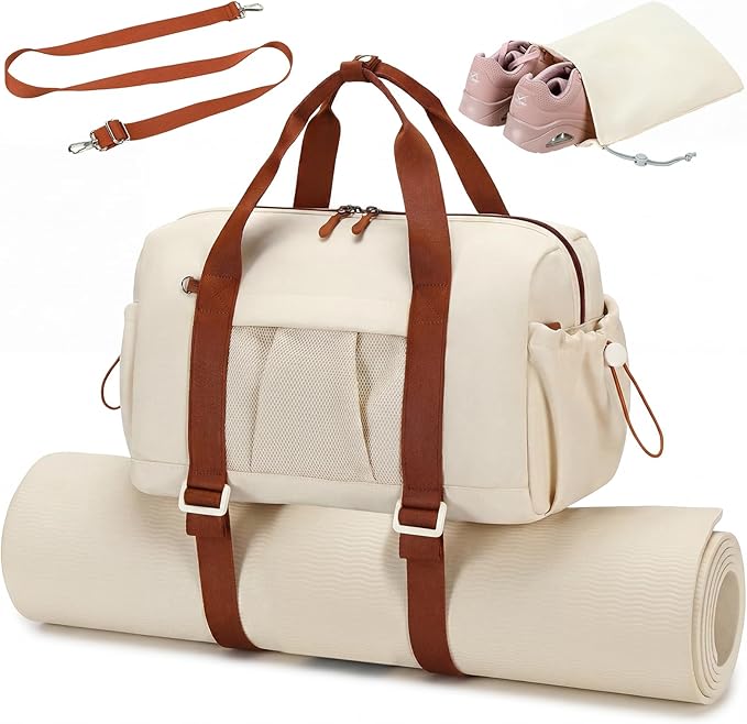 LEDAOU Small Gym Bag for Women, Mini Duffle Bag with Yoga Mat Holder Lightweight Carry On Sports Bag with Separate Shoe Pocket and Wet Pocket Duffel Bags Dance Yoga Workout Bag