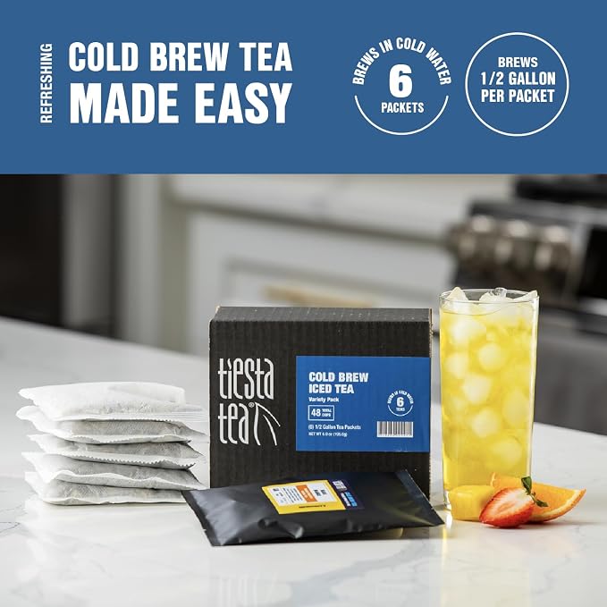 Tiesta Tea - 6-Pack Cold Brew Variety, Loose Leaf, Medium to Non-Caffeinated, Assorted Tea Sample Set, Cold Brew Packets, Each Makes a 64oz Pitcher (Pack of 6)