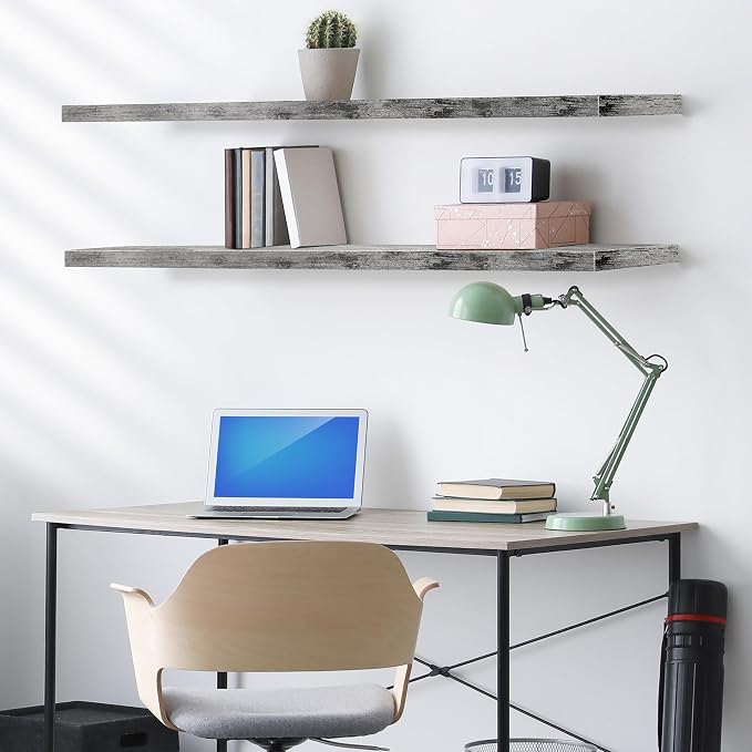 Sorbus Floating Shelves for Wall - 55 Inch Extra-Long Bathroom Shelves, Wall Decor for Bedroom, Kitchen, Living Room, Book Storage - Mounted Floating Shelf with Hidden Brackets (Gray, 2 Pack)