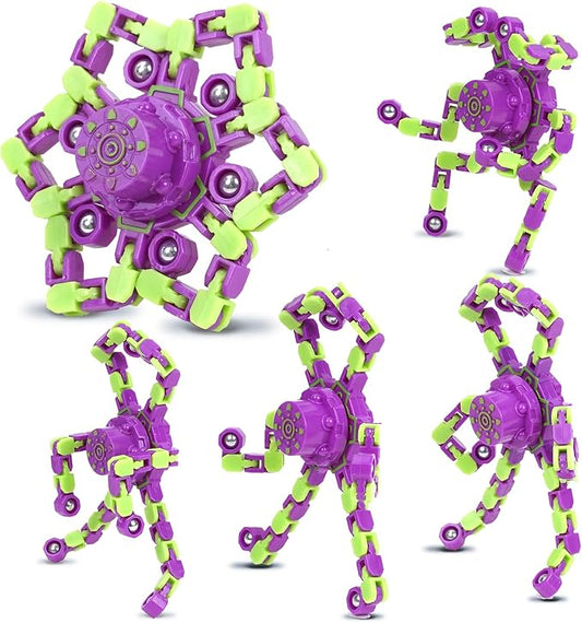 4 Pcs Fidget Toys Transformable Fidget Spinners Autism ADHD Anxiety Stress Relief Sensory Toys for Kids and Adults Deformable Robot Spinner Fingertip Gyros for Party Favors Prizes (PurpleGreen)