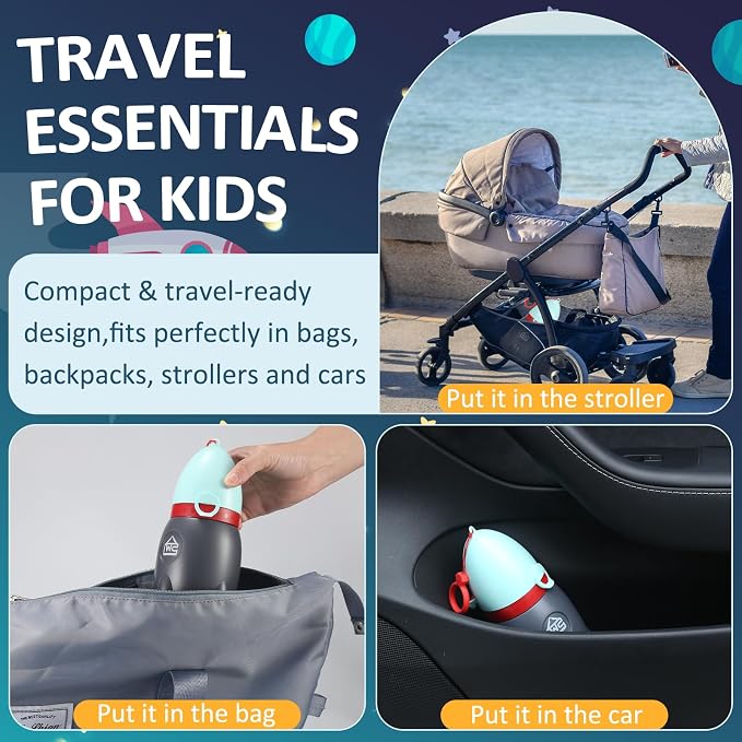 Portable Urinal for Kids Rocket Pee Cup for Kids Small Emergency Toilet Travel Urinal for Toddlers Boys Girls 12.5 OZ Pee Bottle for Kids Child Camping Car Travel Potty Training Baby Urinal Blue