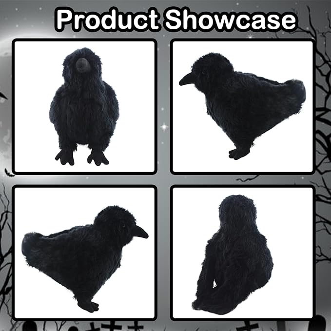 2pcs Simulated Crows,Cute Black Raven Stuffed Animal Plush Toy,Soft Little Bird Raven Stuffed Toys,Black Feather Birds Prop for Indoor Outdoor 9.84''