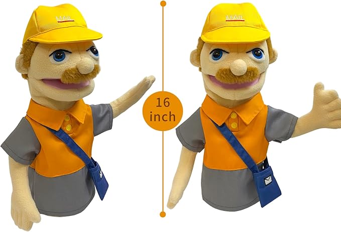 16" Puppets Entriloquist Puppet,Hand Puppets for Kids Plush Postman Puppets for Adults with Removable Mouth Puppet for Kids Ages 4-8，Hand Puppet for Adults with Scalable Puppet Control Rod