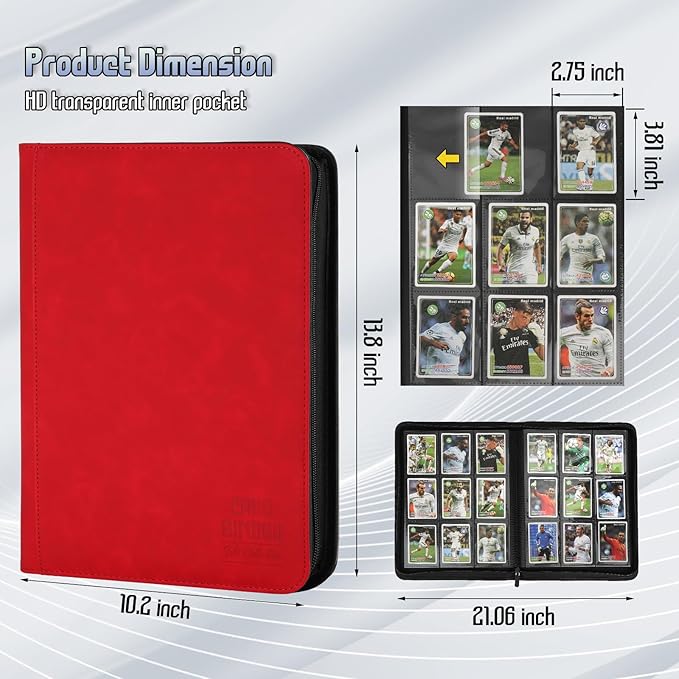 Trading Card Binder, Premium 9 Pocket Double Sided 540 Pocket PU Card Collection Binder, Collectible Trading Card Albums for MTG, TCG, Sport Card, Game Cards (Red)