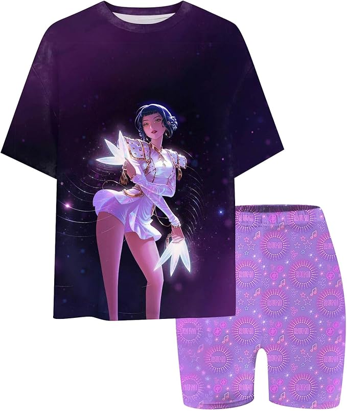 K-POP DEM0N Hunters Outfits for Girls, 2 Piece T-Shirts and Apparel Sets Birthday Gift