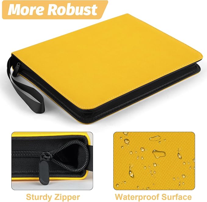GERMUN 9 Pocket Card Binder, Premium Zip Trading Card Binder, 720 Double Sided Pocket PU Card Collection Binder, Collector Card Album, Card Folder for MTG, TCG, Sports Cards, Game Cards (YELLOW)