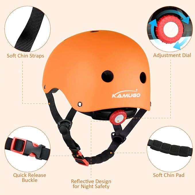 KAMUGO Kids Adjustable Helmet, Suitable for Toddler Kids Ages 2-14 Boys Girls, Multi-Sport Safety Cycling Skating Scooter Helmet