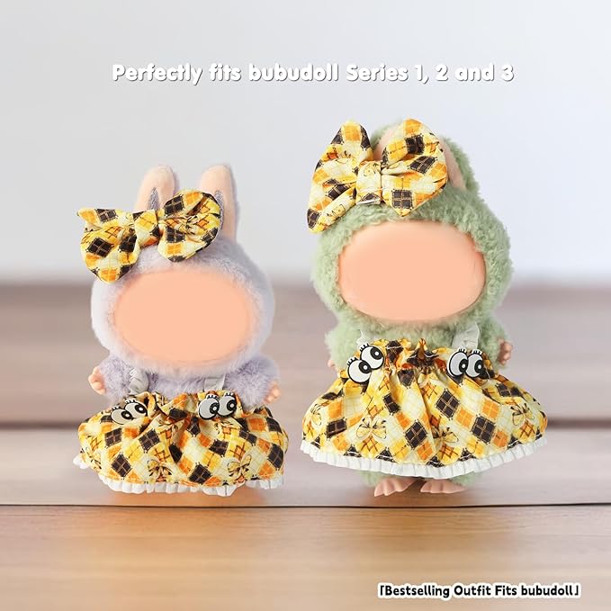 2025NEW Trendy Clothes for bubudoll, Ropa para for bubuclothes, Can Be Used to Change Clothes for Your15&17cm Dolls(Yellow and Black Plaid Dress 2pc Set)