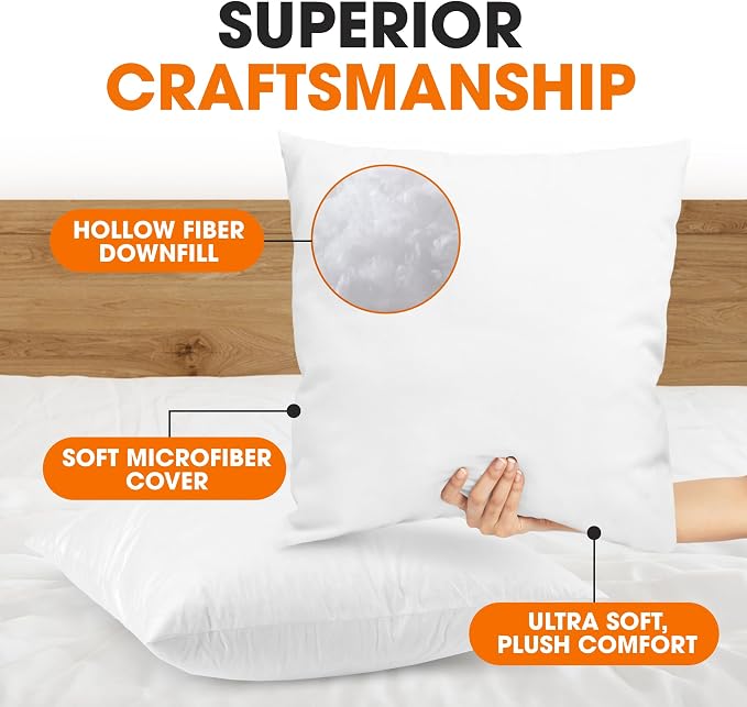Cheer Collection Throw Pillows – Set of 2 Decorative Pillow Inserts with Removable Covers – Soft Square Pillows for Couch, Bed, and Sofa Décor, 20x20