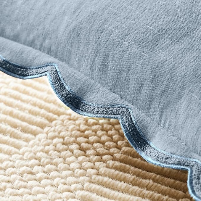 Ohocut Scalloped Pillow Cover Pack of 2 Spring Chenille Decorative Throw Pillow Covers Cute Boho Couch Pillow Covers Aesthetic Funky Preppy Pillow Cases for Sofa Living Room (Misty Blue, 20x20 Inch)