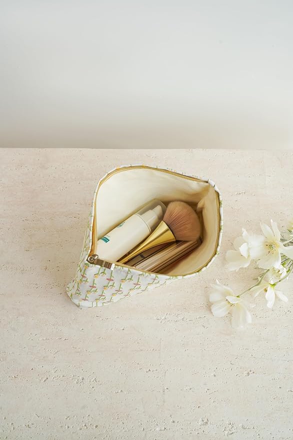 The Summer Swan Large Aesthetic Makeup Bag | Floral Makeup Bag | Mid-Day Clutch | Period Kit Bag | Hygiene Bag | Skincare Bag (Morning Buds)
