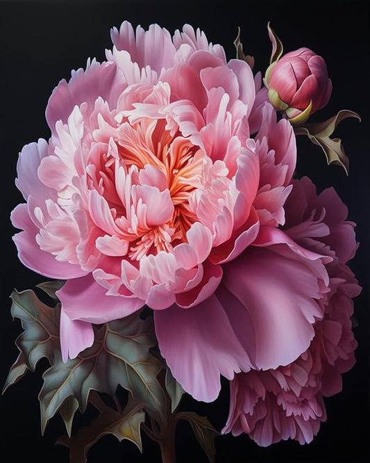Relaxing Cross Stitch Kit for Women,40x50cm DIY Embroidery Set with Printed Fabric & Threads,Mindful Needlework Craft for Stress Relief & Self Care,Bright Peony Flowers