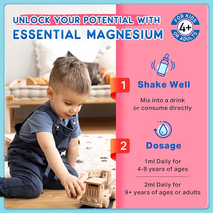 (2 Pack) Magnesium Glycinate Liquid for Kids, Kids Magnesium Liquid Drops Supplement with L-Theanine, Calcium, Zinc, Vitamin D3 K2 for Sleep Calm Relaxation Brain Bones, Mixed Berry Flavor 4 Fl Oz