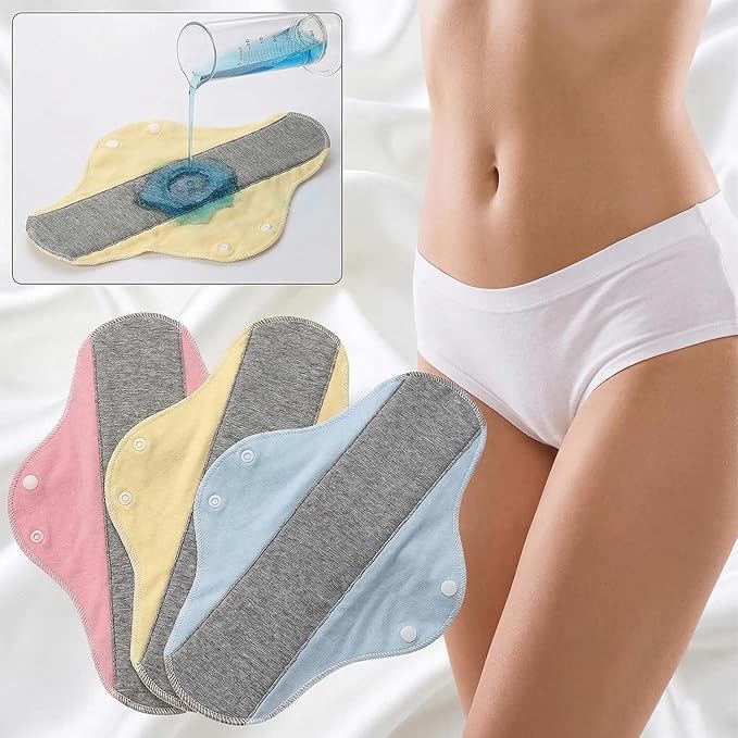 Graphene Reusable Incontinence Pads (6 Pack) - Washable Cloth Menstrual Pads for Heavy Flow, Leakproof Overnight Postpartum Pads for Women & Elderly, Odor Control & High Absorbency (Assorted Colors)