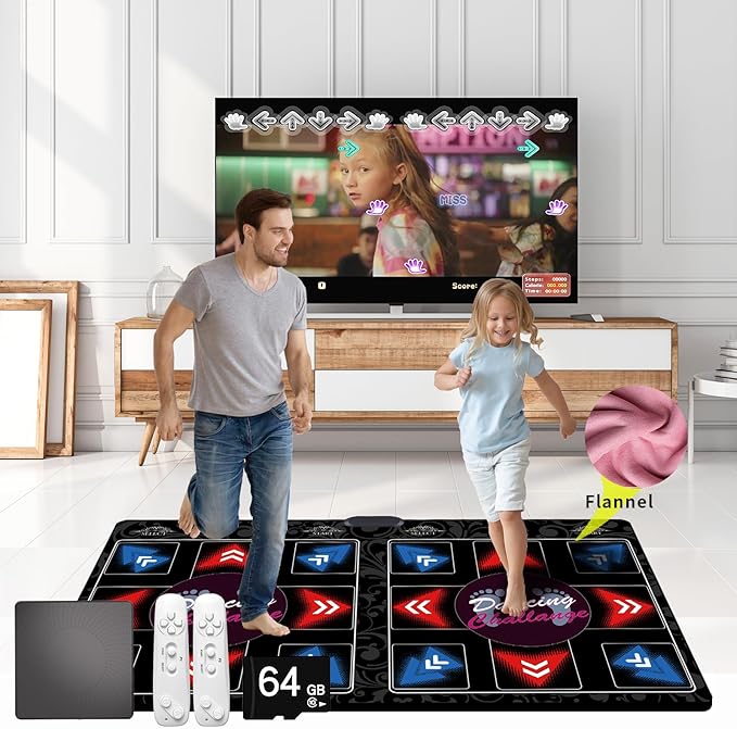 WuZhuangYuan Music Dance Mat for Kids & Adults,Ideal for Fitness Dance Games,899 Games,64GB Memory Card,75 Music Videos,650 Songs.for TV use,Made of Premium Flannel,a Luxurious Gift for Children