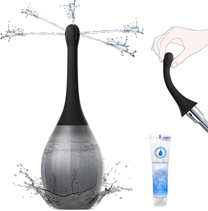 Enemas Anal Douches for Men Women - Anti Backflow Enema Bulb with Shapeable Silicone Tube for Men Women Colon Cleanse, Feminine Care Shower Enema Douche Kit Cleaner Flusher with Lubricant, 10.1 Ounce