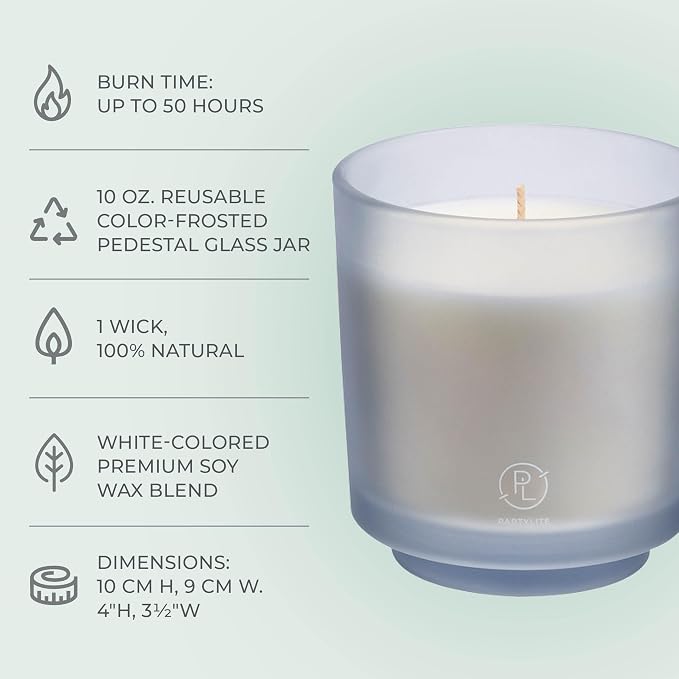 PartyLite Ocean Lavender Scent, Notes of Vanilla Sea Salt, Driftwood, Sea Moss, Patchouli & Eucalyptus, 10oz 1-Wick Aromatherapy Refillable Jar Candle, 50 Hour Burn Time, Sustainable Wax, Reusable Jar