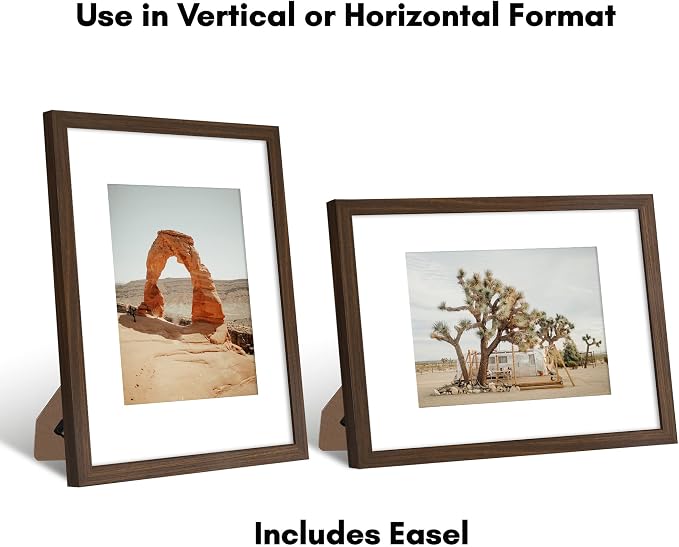 Americanflat 9x12 Picture Frame with Shatter-Resistant Glass - Use as 6x8 Frame with Mat or Display 9x12 Photo Without Mat - Signature Collection - Picture Frames for Tabletop and Wall - Walnut | Shatter-resistant glass, wall or tabletop display with i...