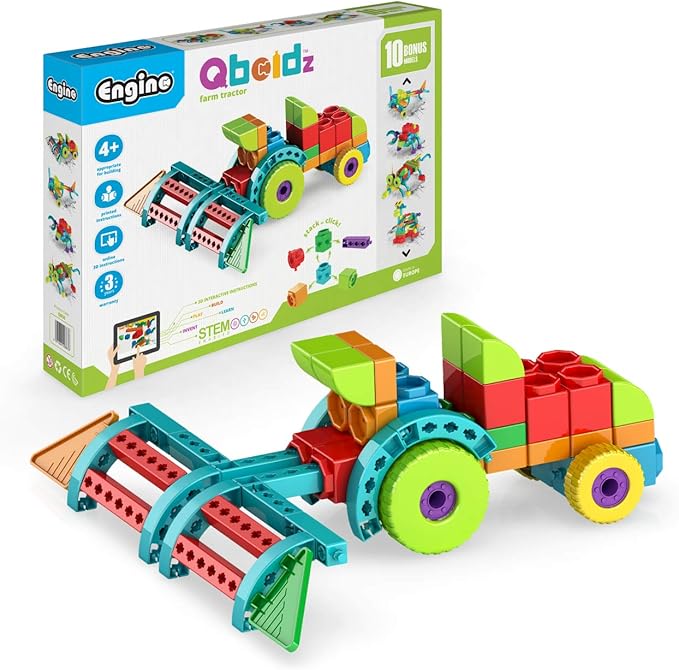 Engino QBOIDZ Farm Tractor, Building Blocks Ages 4+, STEM Toys for Boys & Girls, Building Kit, Preschool Educational Toys Combining Fun with Science, Technology, Math (10 Models)