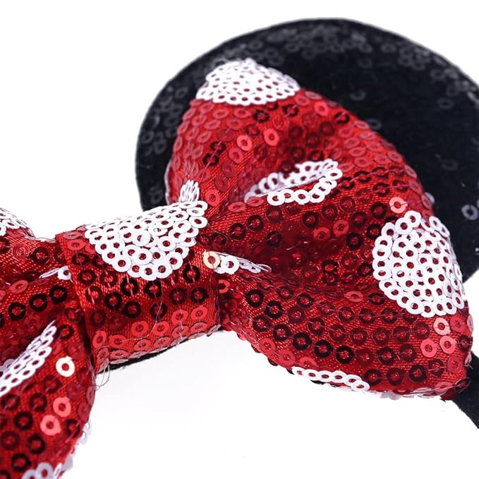 JIAHANG Mouse Ears Sequin Bow Nylon Hairband with Polka Dot, Hair Bow Headband, Soft Elastic Headwear for Baby Girl Newborn Toddler, kids, Party Supplies