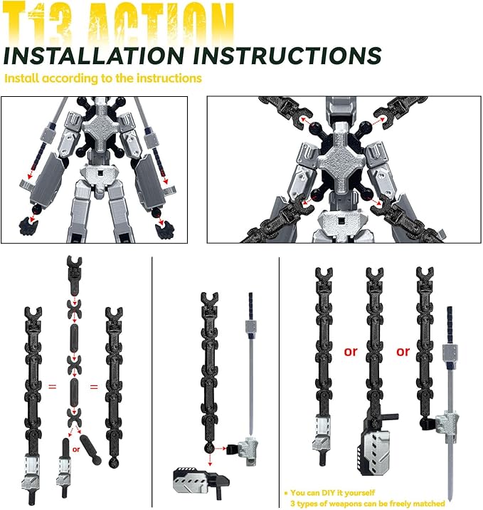 (Assembly Completed) 8 inch T13 Action Figure Set,T 13 Action Figure Multi-Articular Mobile Robot Nova T-13,Desktop Decorations for Game Lovers Toys (Red)