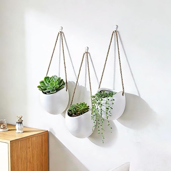 4 to 5 inch Ceramic Planters Wall Hanging Vases Decor - Set of 3 | Wall Decor for Home, Entryway, Hallway, Deck, Bathroom, Living Room, Dining Room, Garden, Farmhouse, Restaurants, Office, etc