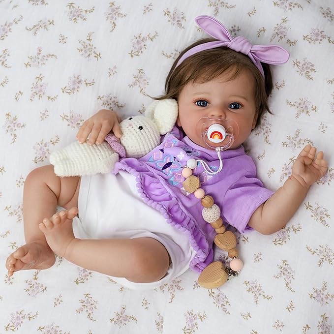 SCOM Realistic Reborn Baby Dolls with Baby Accessories - 20 inch Lifelike Baby Doll Girl, Soft Vinyl Body & Handmade Silicone Limbs, Toddler for Age 3+ Interactive Toy,Birthday Gift