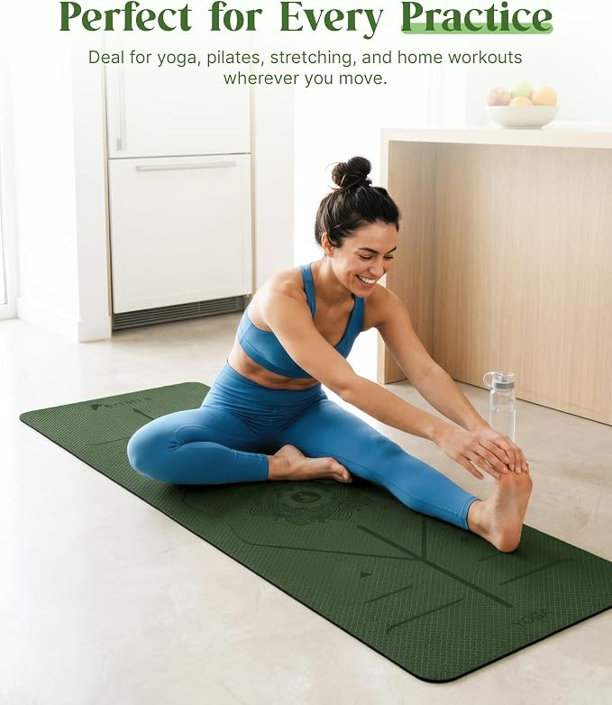 ROMIX Pro Yoga Mat Thick 6mm (1/4 inch), 72"L x 24"W Non-Slip Workout Mat with Alignment Lines, Large Yoga Mats for Women Men With Carry Bag, Exercise Mats for Home Workout Training Equipment