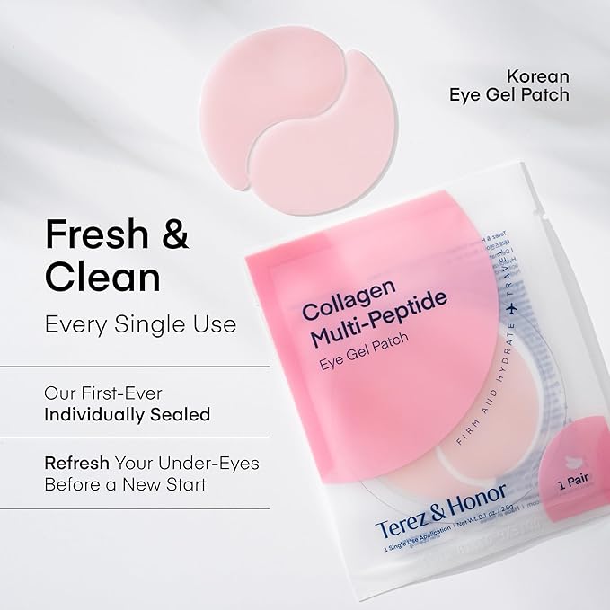 TEREZ & HONOR Collagen Peptide Under Eye Patches - 6 Pairs Korean Firming, Glowing & Hydrating Hydrogel Mask for Puffy Eyes, Dark Circles, Fine Lines - Travel & Gift Ready, Valentine’s Day for Her