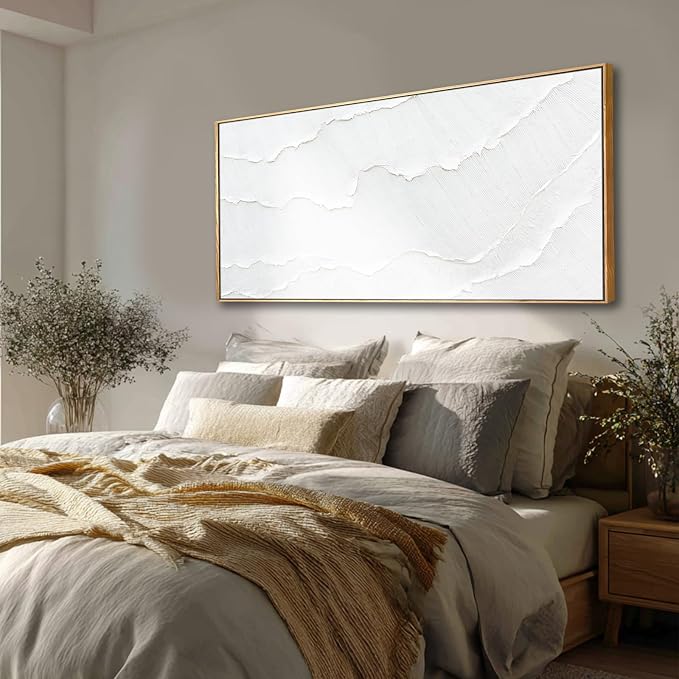 Framed White Gold Abstract Wave Canvas Wall Art for Living Room 24x48 Inch