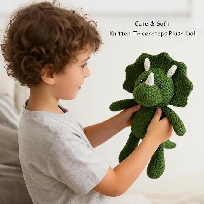 10'' Baby Green Triceratops Stuffed Animal Set with 5.9'' Dino Wooden Baby Rattle Cute Cotton Baby Boy Gifts Teething Plush Doll Toy Teddy Bear for Newborn, Baby Shower, Birthday, Easter Gift