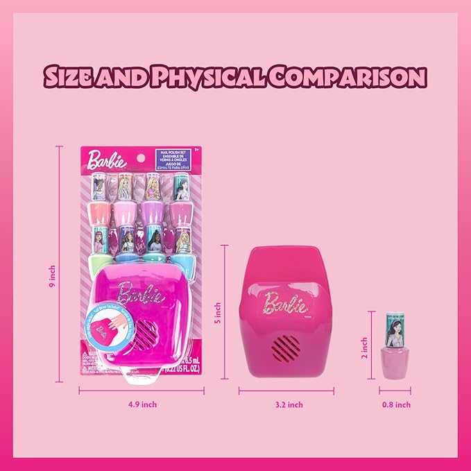 Barbie -Townley Girl Non-Toxic Peel-Off Water-Based Safe Nail Polish Set with Nail Dryer for Kids, Batteries Not Included, Ages 3 and Up