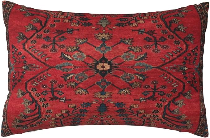 Red Persian Carpet Vintage Antique Nature Fine Pillow Covers Decorative Lumbar Throw Pillowcase 12x20 Inch Couch Cushion Cover for Home Decor Living Room Bedroom College Dorm Bed Car Sofa