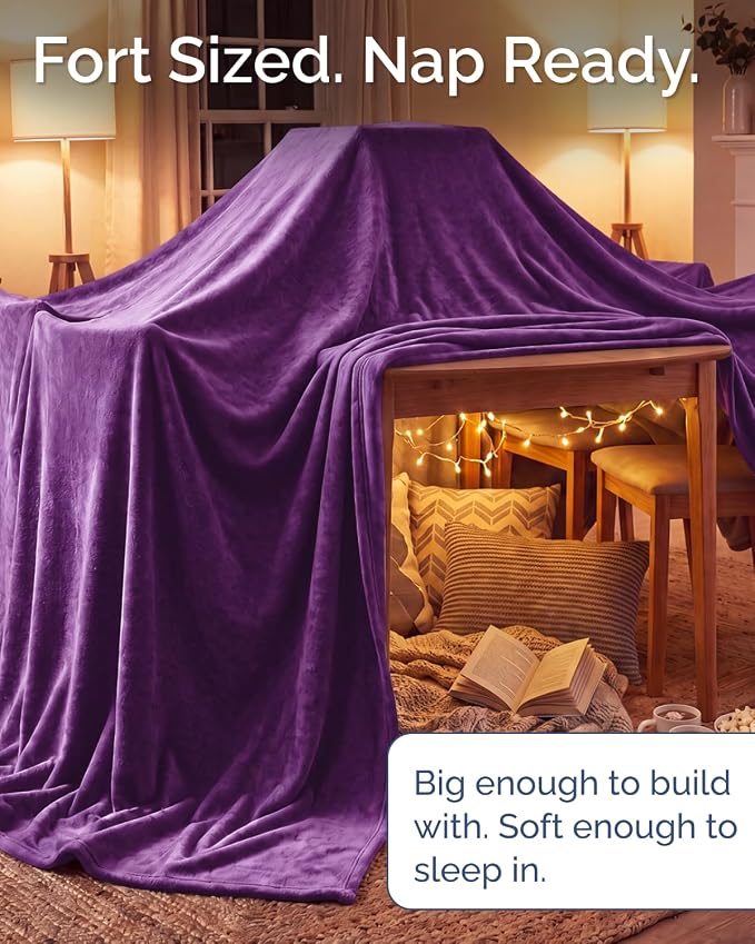 Ultra Soft Fleece Blanket Giant Blanket Size - Flannel Fleece Luxury Blanket - Lightweight for Couch Bed Chair - Thick, Warm and Breathable - All Season Cozy, Purple