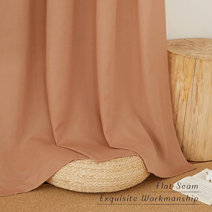 NICETOWN Linen 78 inch Curtains for Kitchen Window, Grommet Thick Flax Linen Burnt Orange Small Window Treatments Privacy Assured with Light Filtering for Cafe/Kids Room, W68 x L78, 2 Panels