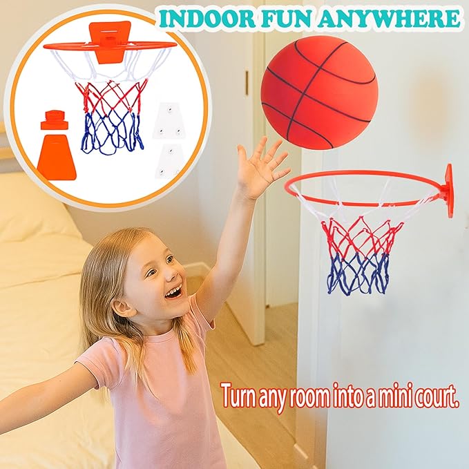 Silent Basketball Hoop Indoor Wall Mount, Foldable No-Drill Large Basketball Hoop for Bedroom, Office & Home(No Ball Included) – Large, Space-Saving Design,Compatible with Size 7 Ball