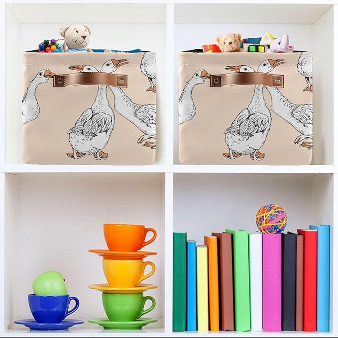 Aslsiy Storage Basket Funny Geese Nursery Bins Apricot Baby Box Canvas Clothes Shelf Basket Laundry Hamper Gift Basket for Home Closet 1 Pcs