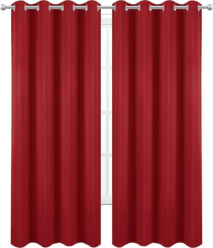 LEMOMO Blackout Curtains 66 x 95 inch/Bright Red Curtains Set of 2 Panels/Thermal Insulated Room Darkening Bedroom Curtains