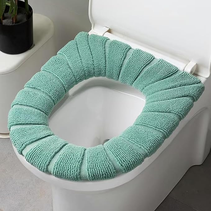 5 Pack Soft Washable Toilet Seat Covers, Thicker & Warmer Stretchable Cloth Pads for Bathroom, Cozy Pink Toilet Accessories Green