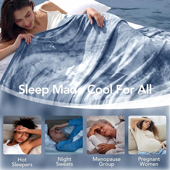 Cooling Blanket Throw 50"x70" for Hot Sleepers | Cold Summer Soft Blanket for Bed Couch and Travel Absorbs Heat Q-Max>0.35 Cool Lightweight Throw for Night Sweats Menopause