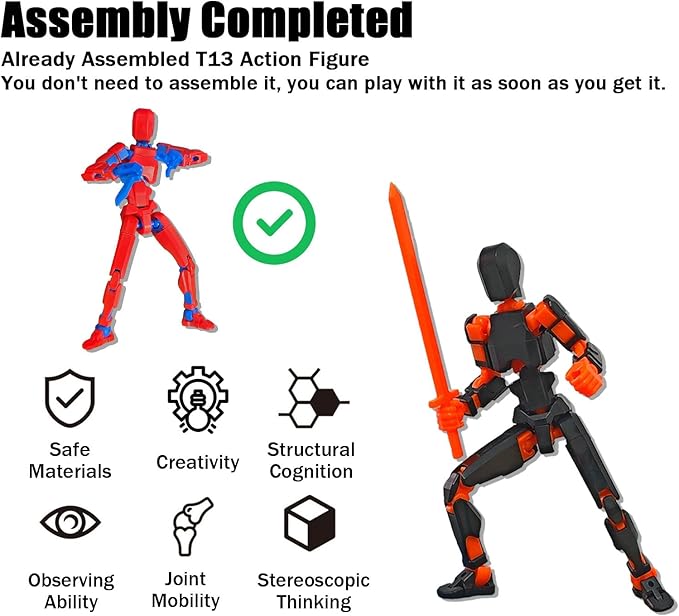 (Assembly Completed) T13 Action Figure Set, 4PCS Robot 3D Printed Toys Lucky Titan 13 Action Figure with Multiple Accessories, Dummy 13 Multi-Jointed Movable, Gifts for Boys and Girls (4PCS)