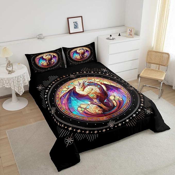 Feelyou Dragon Comforter Set Queen Size Dragon Stuff Comforter for Boys Girls Teens Wild Life Bedding Set Dragon Decor Duvet Set Room Decor Black Yellow Quilt Set
